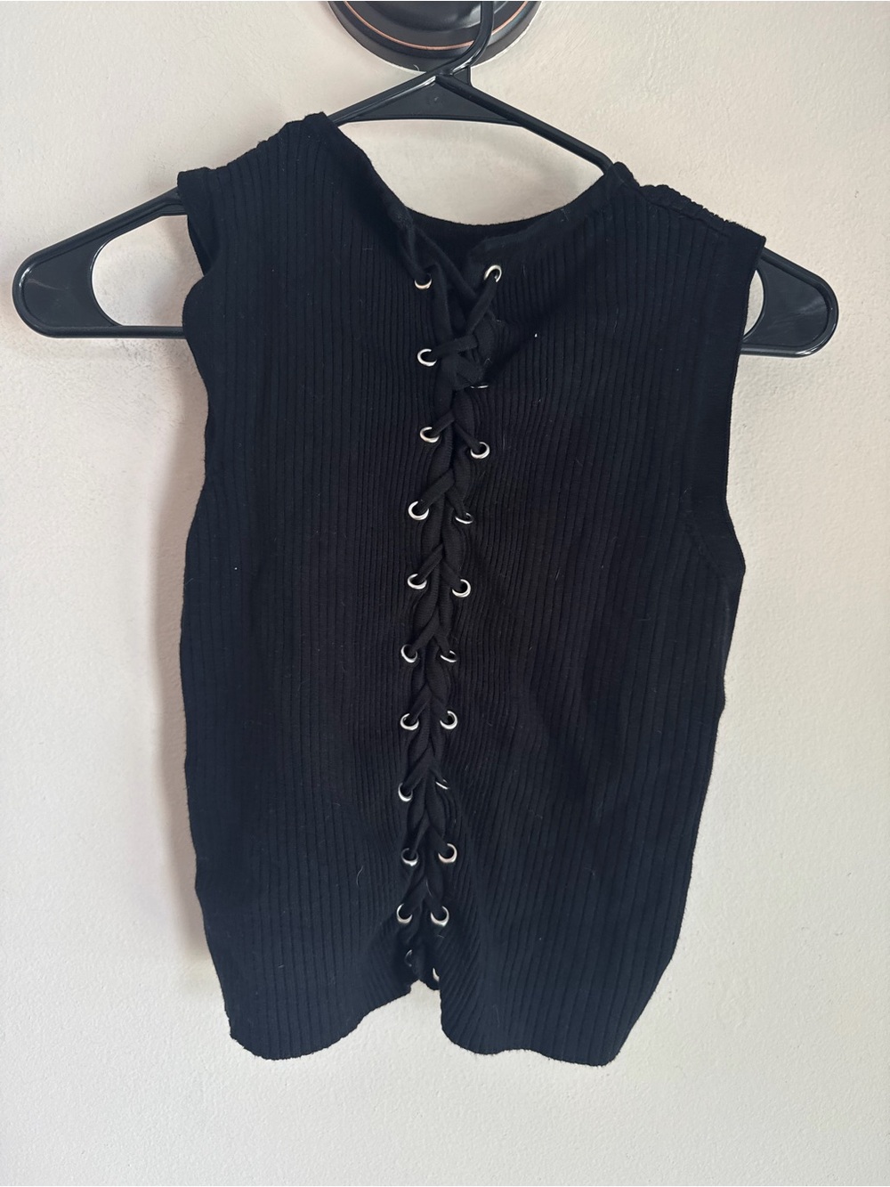 Zara Knit Black Ribbed Lace Up Front Sleeveless Tank‎ Top Small